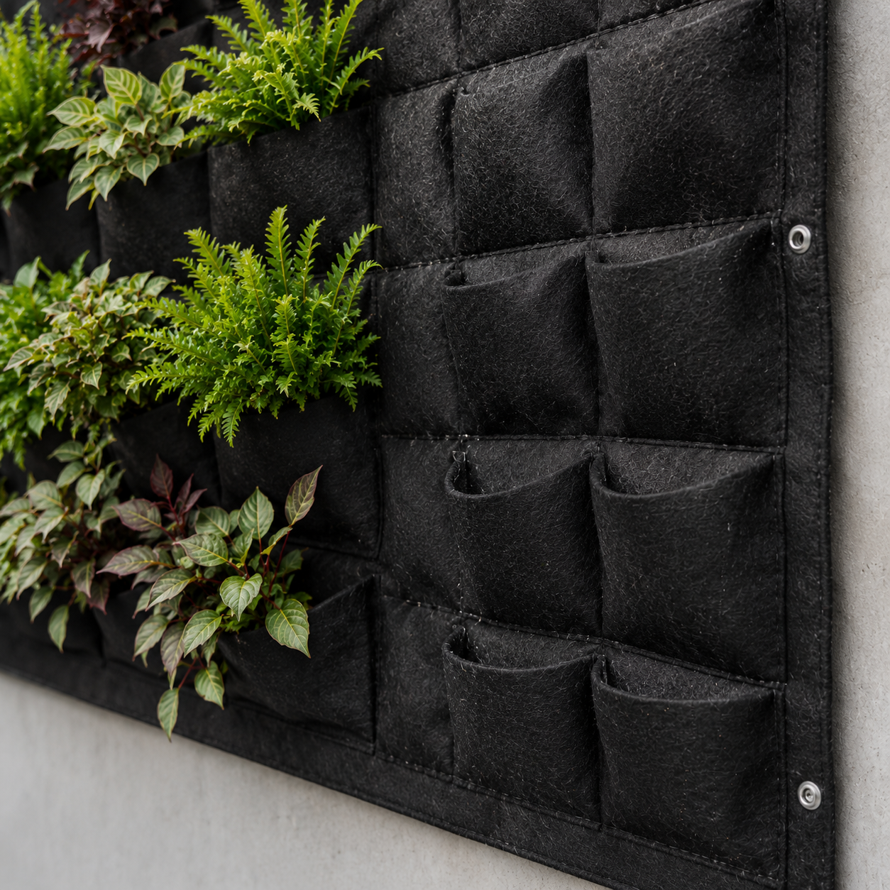 Jardín vertical terminado con tela geotextil